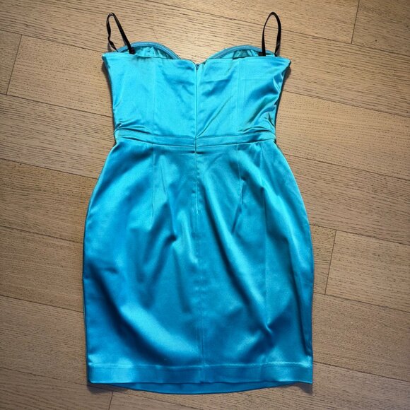 Bebe Strapless Satin Teal Dress - size small - Picture 2 of 7